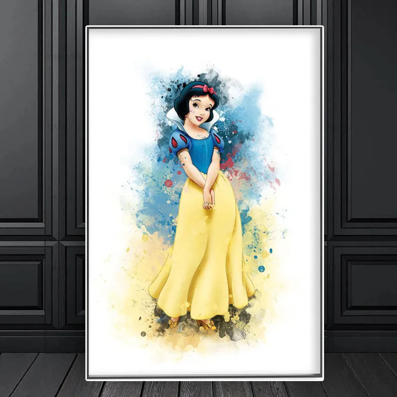 

Disney Snow White Princess Canvas Painting Anime Watercolor Prints Posters Wall Art Pictures for Girl Room Decoration Cuadros