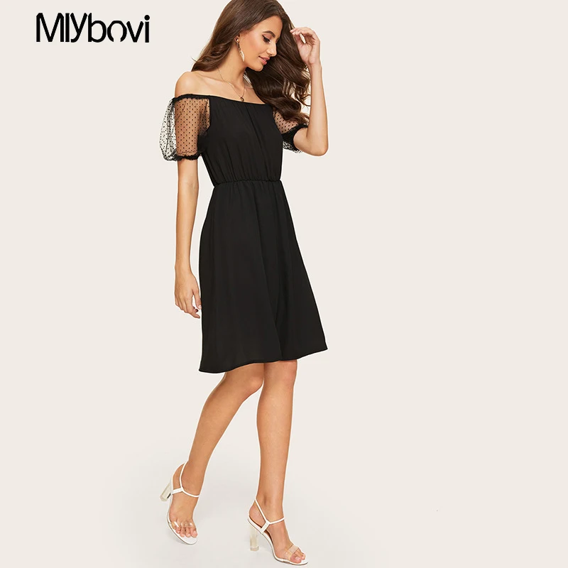 Elegant Lace Off Shoulder Dress Summer 2020 Tube Black Sexy High Waist Slim A Line Vestido Vestidos | Женская одежда