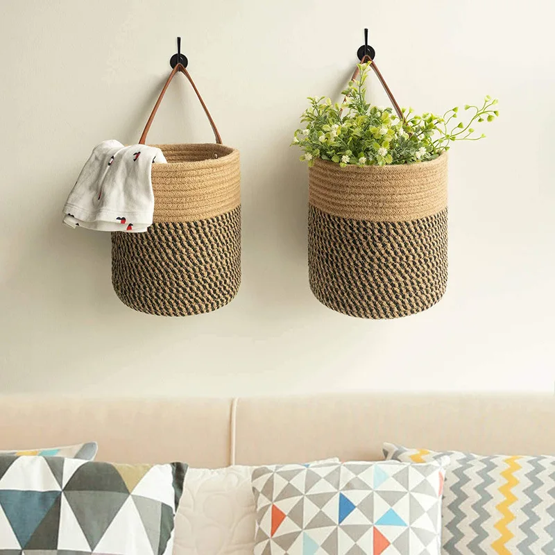 

Hanging Basket Woven Hemp Hanging Basket Flower Plants, Woven Basket,Handmade Jute Woven Storage Bins,Wall Basket Decor