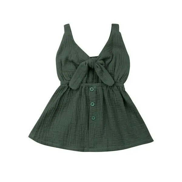Fashion Toddler Summer Baby Girl Dress Cotton Linen Button Solid Color Sleeveless Party Sundress | Детская одежда и обувь