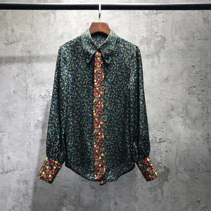 Блузка женская с цветочным принтом и воротником-бантом