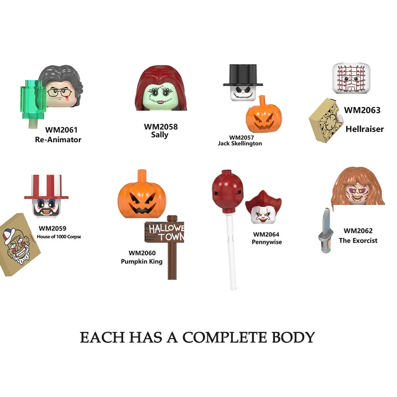 

1Pcs Halloween Terror Re-Animator The Exorcist Hellraiser Pennywise Mini Figured Bricks Toy's Building Blocks Assembled Model