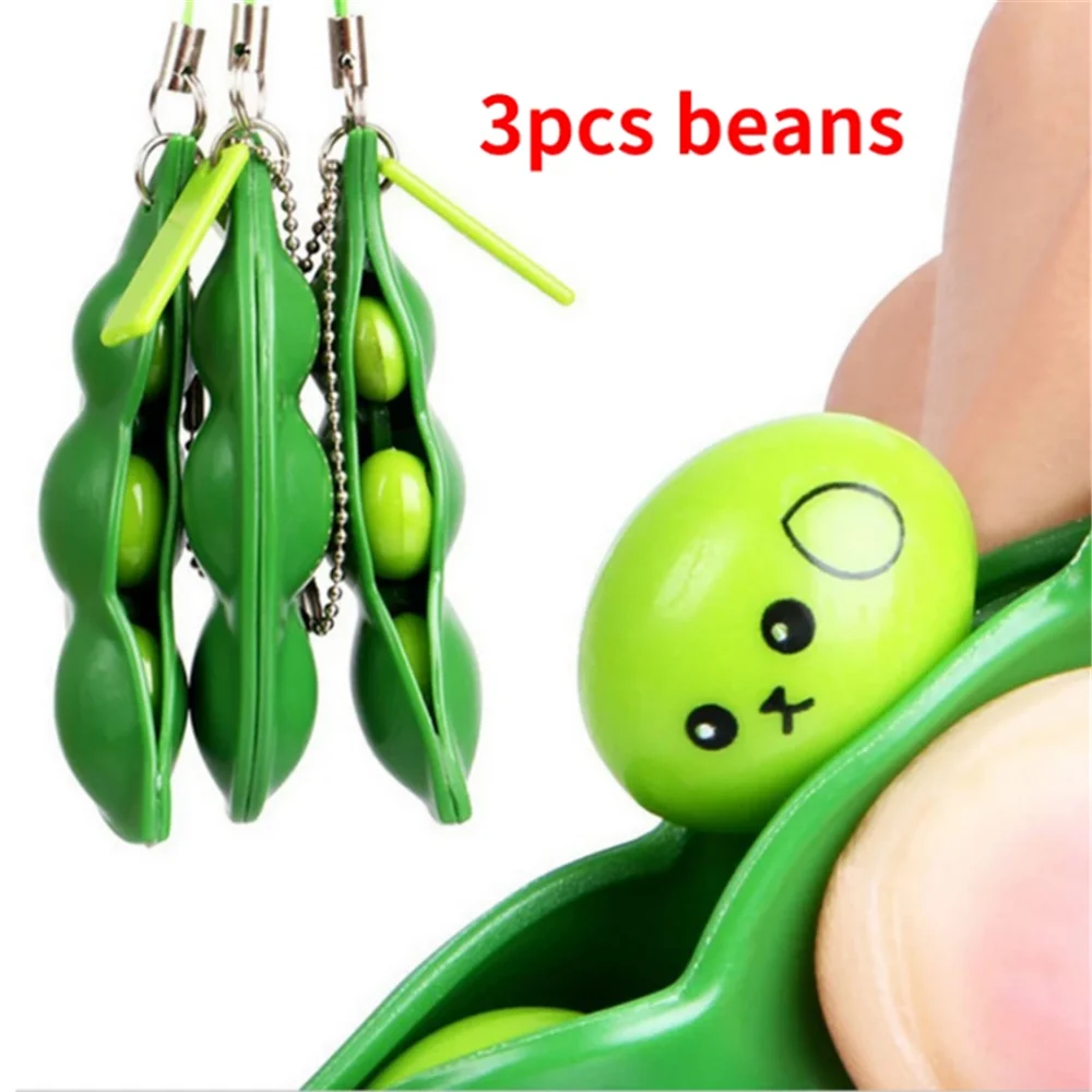 

3pcs Decompression Edamame Toy Pop It Fidget Squishy Squeeze Peas Beans Keychain Anti Stress Adult Rubber Anti Stress Toys Kids