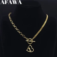 2022 punk love heart stainless%c2%a0steel statement necklace for women gold color necklace chain jewelry collares mujer n3524s01