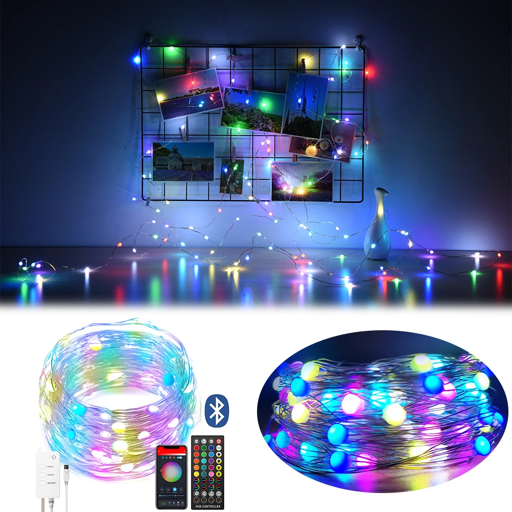 

5/10/20 M USB Christmas Tree Led String Lights With Smart Bluetooth Remote Control Fairy Lights Home New Year Xmas Tree Garland