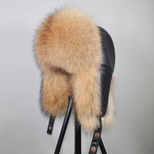 raccoon fur Новые мужские ветрозащитные зимние шапки-бомберы из натурального меха лисы, качественная шапка из меха енота, Мужская Роскошная шапка из натуральной овечьей кожи - Цвет: raccoon fur