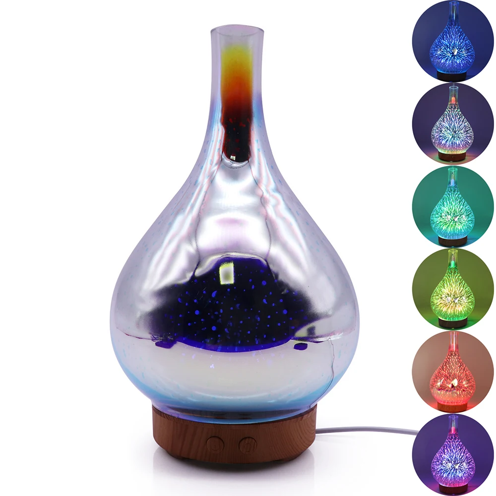 3D Firework Glass Vase Shape Air Humidifier with 7 Color Led Night Light Aroma Essential Oil Diffuser Mist Maker Ultrasonic | Бытовая