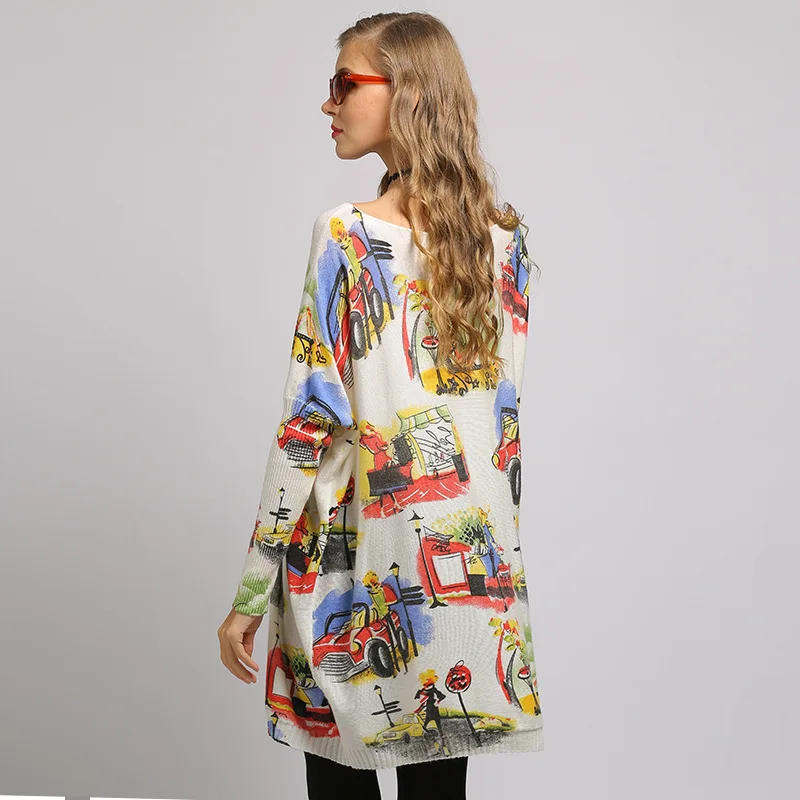 

2019 Autumn Large Size Plus Collar Loose Pullover Printed Knitwear Women's Fashion Cardigan Women Sweater Knit
