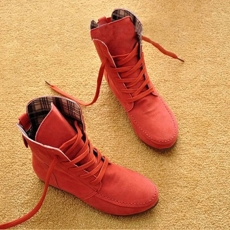 Fashion Spring And Autumn Ladies Boots Ankle Flocking Round Head Lace Large Size 35-44 | Обувь