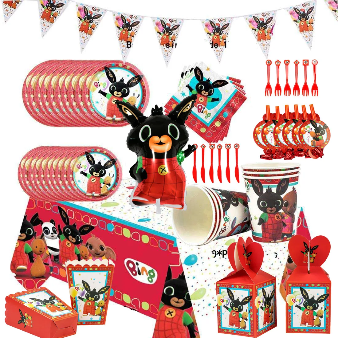 

Red Rabbit Foil Balloon Party Supplies Cartoon Animal Cup Sling Candy Box Baby 1 2 3th Birthday Party Decoration Kid Faovr Toys