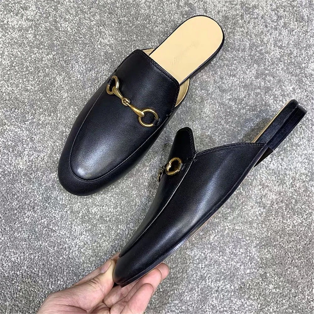 Junetxin/Брендовые женские шлепанцы с круглым носком на низком каблуке Кожаные туфли