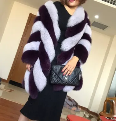 Подгонянные Лоскутные цвета-итальянские бренды Milan Runway натуральный Лисий мех пальто Новая коллекция витой стиль натуральный мех куртки - Цвет: brown and grey