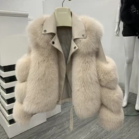 zdfurs 2019 winter new style aviator fashion fox fur jacket woman genuine leather natural fur coat with belt