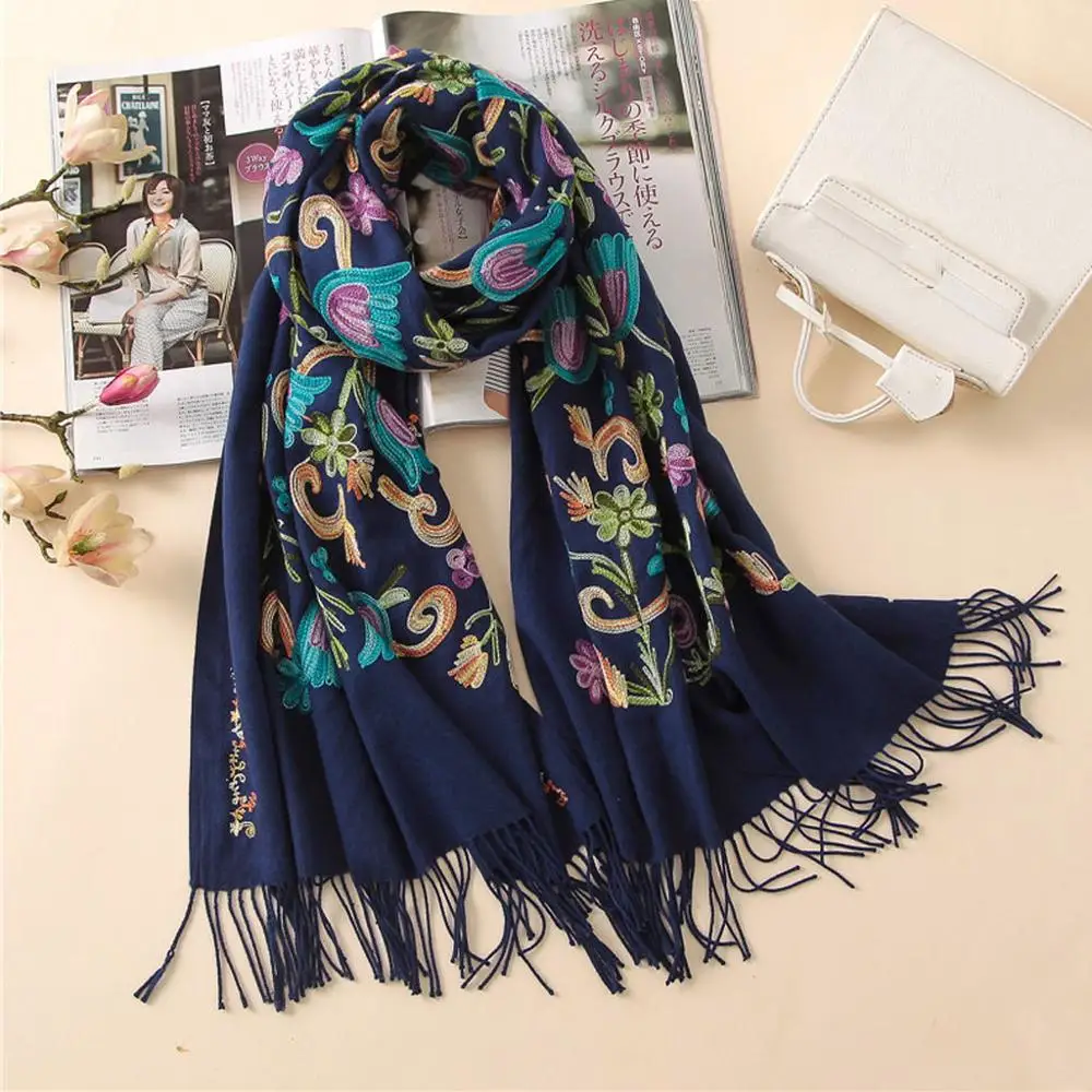 

2020 Designer Quality embroidered cashmere thick scarf female air conditioning shawl Women Flower Print Scarf Large Size Shawls