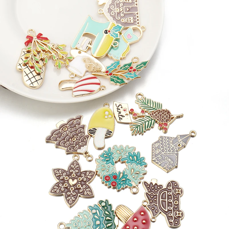 6 шт. эмаль рождественская елка Красные Сосновые шишки рождественский дом