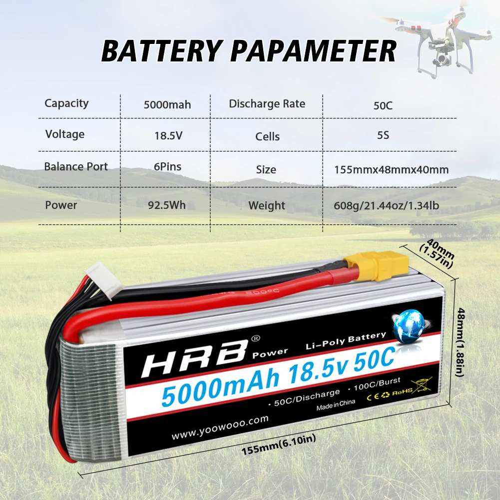 аккумулятор hrb 5s lipo 185 в 5000 мач 50c с разъ