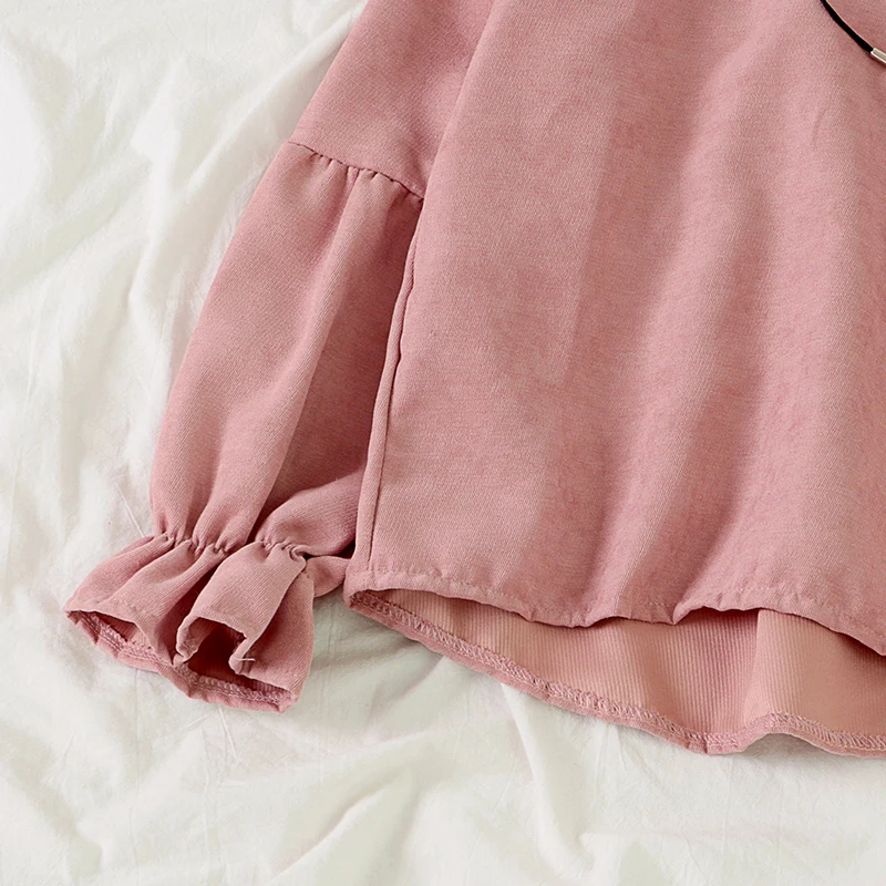 

Shirts Women Flare Sleeve Korean Style Lace-up Trendy Fashion Students Daily Kawaii Sweet Loose Casual Blouses Womens Streetwear