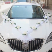 1set white rose artificial flower for wedding car decoration bridal car decorations door handle silk flower wedding party decor