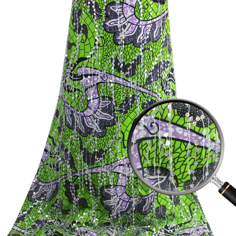 

Latest Sequins African Fabrics 100% Cotton Batiki Wax Prints Kitenge/Pagnes/Kikwembe Embroidered Sequins YXL-94