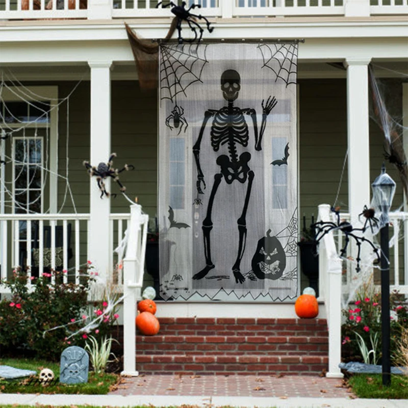 Креативный череп Хэллоуин дверь занавес полу затенение летучая мышь черный паук