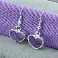 lovely 925 sterling silver fashion heart drop earrings for women girls gift wedding jewelry accessories