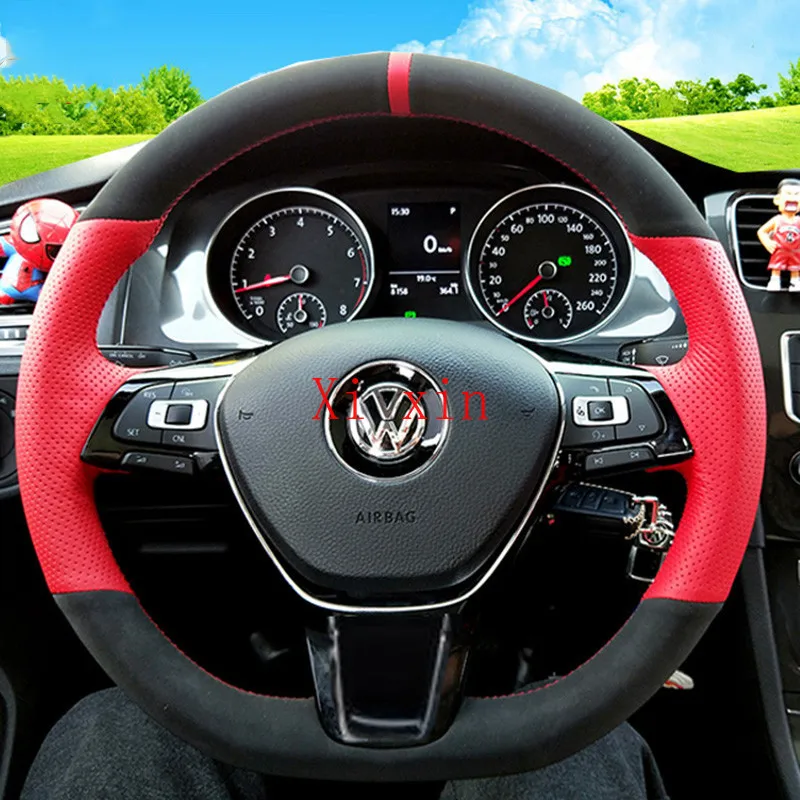 

For Volkswagen Passat T-Cross Sagitar Golf 7 Tharu Tiguan Magotan DIY Custom leather hand-sewn car steering wheel cover
