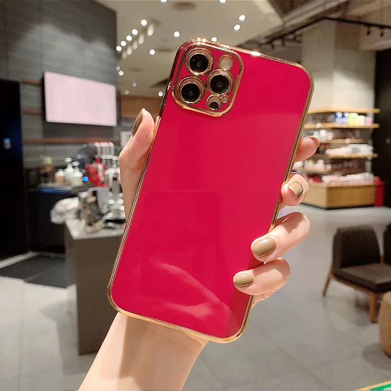 Luxury Gold Plated Electroplated Phone Case For iPhone 14 13 12 11 Pro Max 7 8 Plus X XS Max XR SE2020 TPU Lens Protection Cover