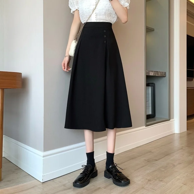 

This Year's Popular Skirt Women's Summer Mid-Length Slimming Loose Drooping High Waist A- line Skirt Black Dress