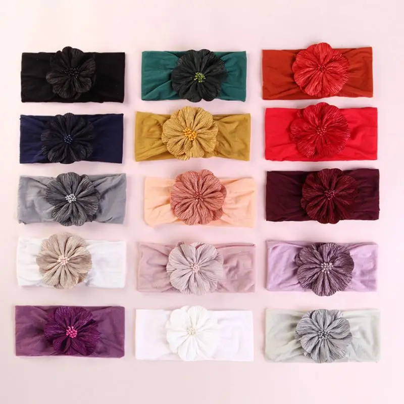 Младенческая Девочка сморщенный шифон Цветочные бисером эластичный обруч для