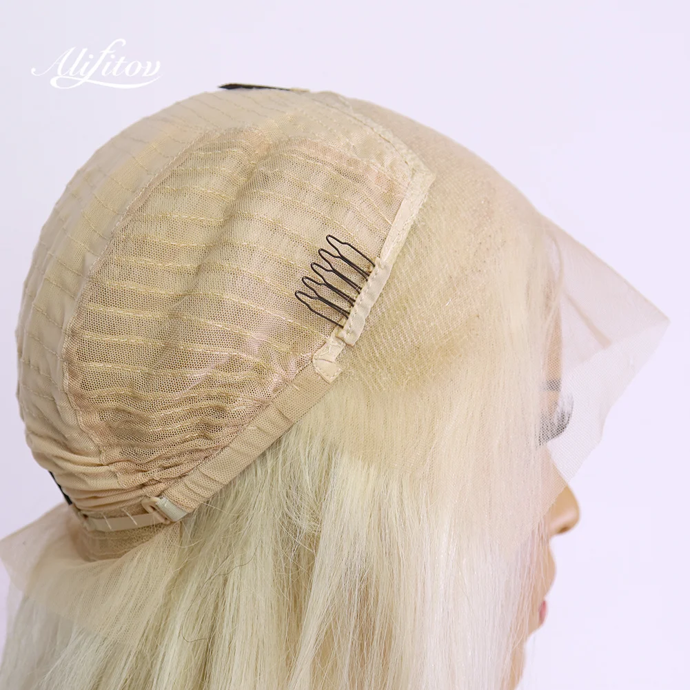 

ALIFITOV Platinum Blonde Lace Front Wig Pre Plucked Silky Straight Wig Short Bob Remy Hair Human Hair Wigs For Women