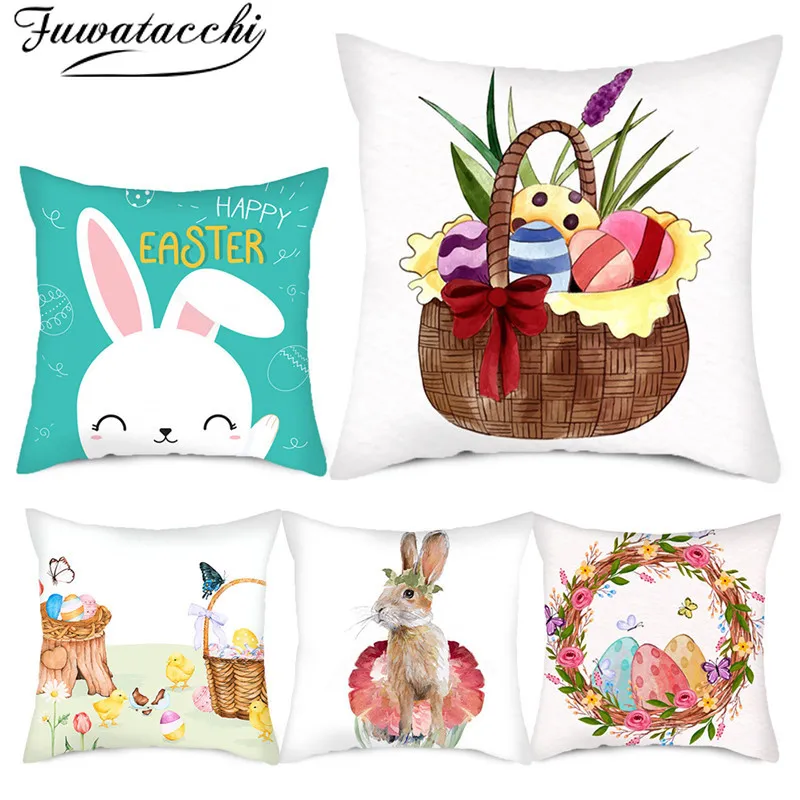 Чехлы для подушек с милым кроликом Fuwatacchi подушка &quotСчастливой Пасхи&quot чехлы