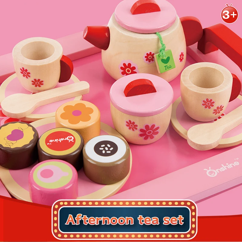 

Wooden Children's Educational Toys Play House Simulation Afternoon Tea Set Tableware Cognition Early Education Toy