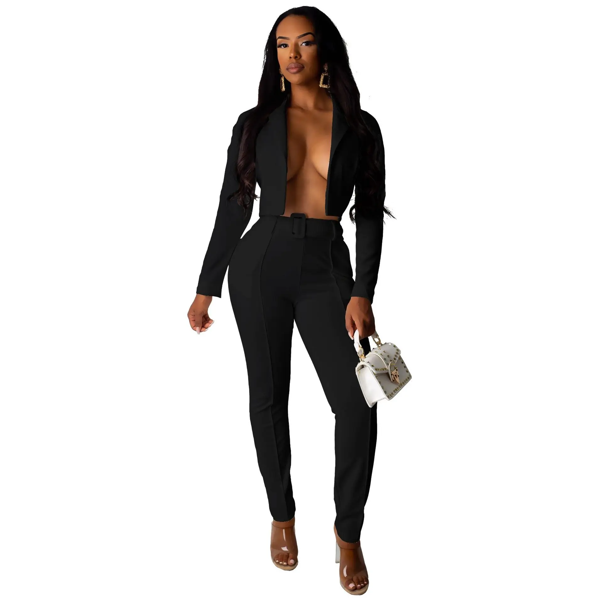 Женский комплект из двух предметов с блейзером длинные штаны высокой талией