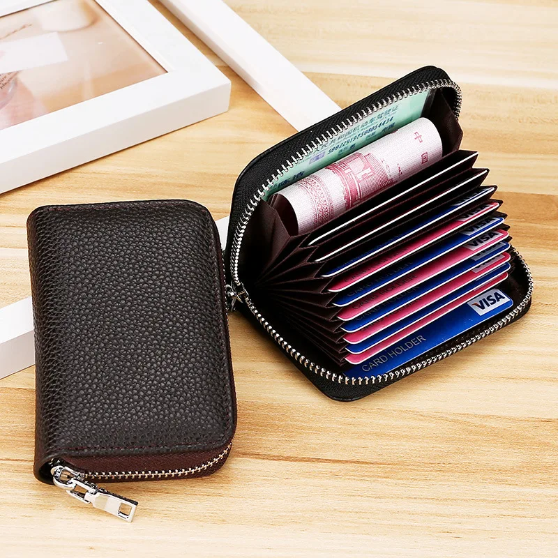 

Женский кошелек из натуральной кожи, многофункциональный короткий бумажник на молнии с отделением для монет и rfid карт, маленькая кредитница