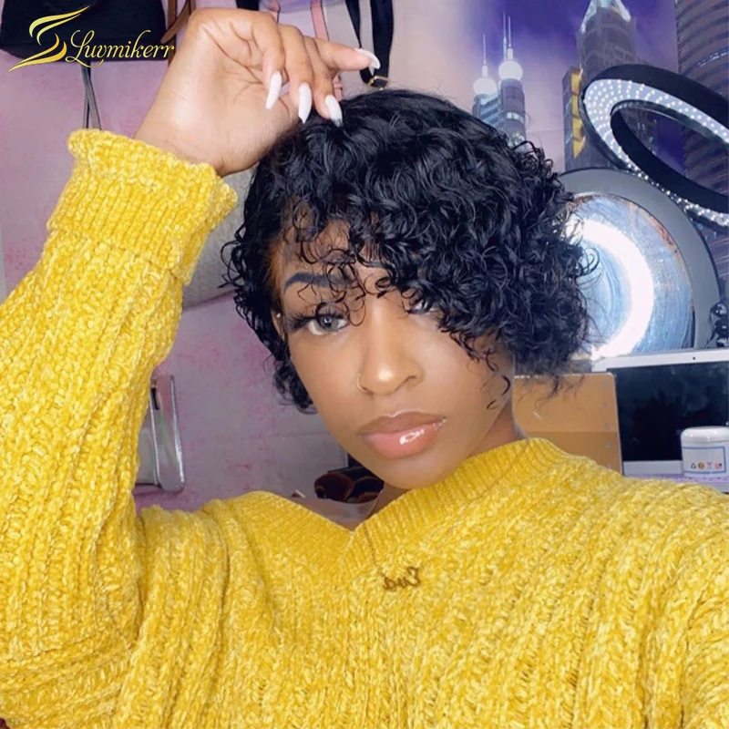 Кудрявый парик с вырезами фальшивой Короткие парики Боб пряди из человеческих