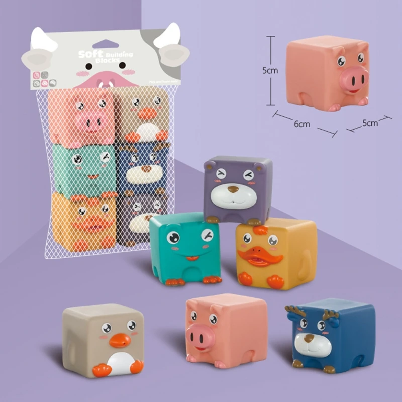 

Soft Building Blocks Cartoon Stacking Toy for Baby Brain Development Colorful Silicone Stimulation Toys Preschool Supply