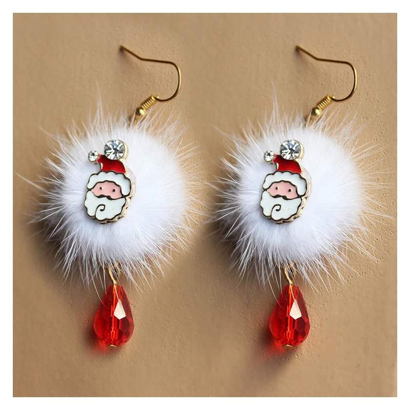 

Explosive Style Santa Plum Deer White Pompom Red Crystal Earrings for Women Christmas Alloy Earrings Jewelry Gifts Hot Sale