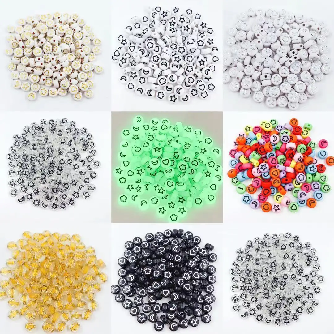 

100/Pcs Acrylic Oblate Color Love Five-pointed Star Moon Letter Beads DIY Jewelry Beads