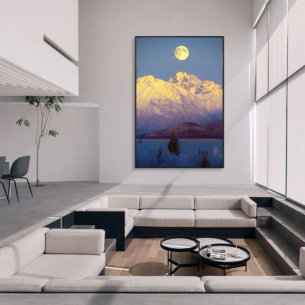 

Landscape oil painting sunset snow mountain art painting canvas painting living room corridor bar home decoration mural