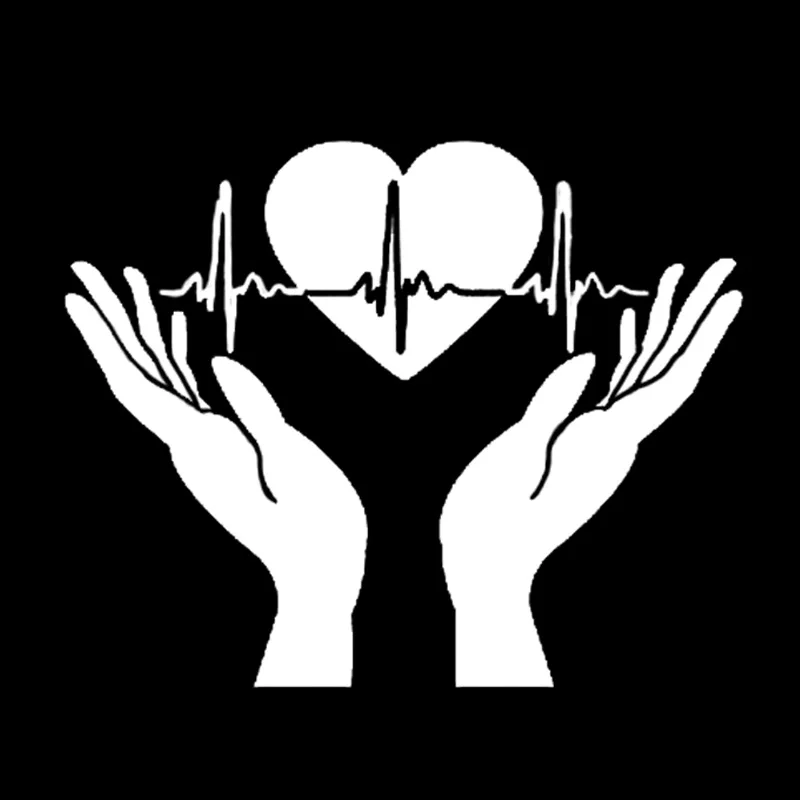 

Fashion Car Sticker Cool Heart Heartbeat In Hands Open Palms Cardiogram PVC Decal for Volvo Kia Nissan Renault,15cm*12cm