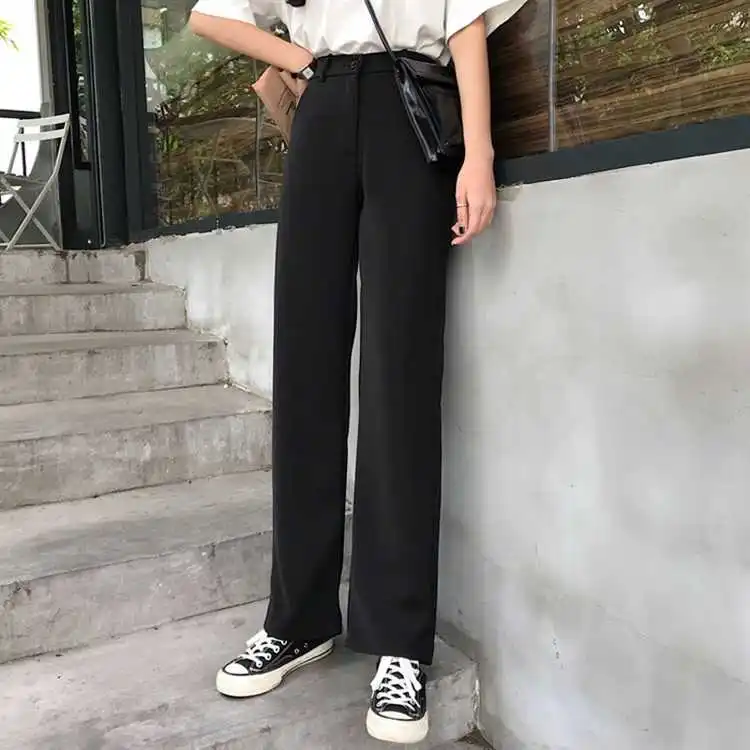 Женские широкие брюки с высокой талией Новинка весна осень 2020 свободные прямые