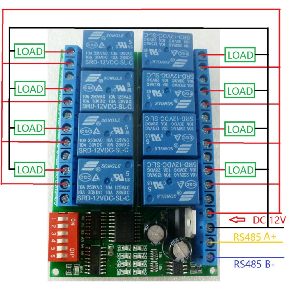 Реле RS485 Modbus RTU 12 В 8 каналов протокол последовательного порта дистанционного