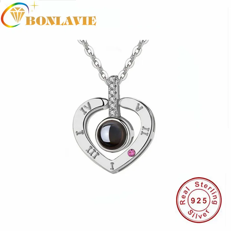 

Custom Love Memory Wedding Necklace S925 Silver 100 Languages I Love You Projection Pendant Necklace For Women Female Charm Gift