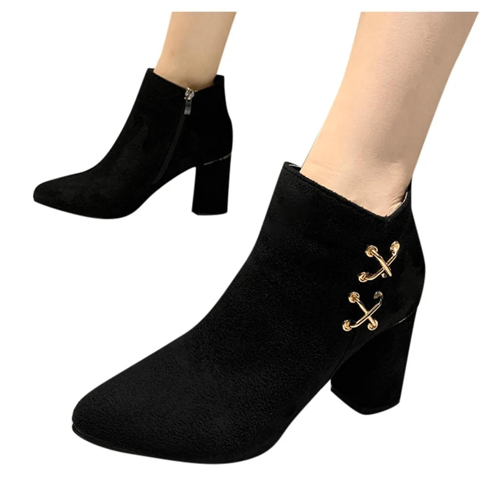 Ботильоны на массивном каблуке из флока Новинка 2019 года Повседневные короткие