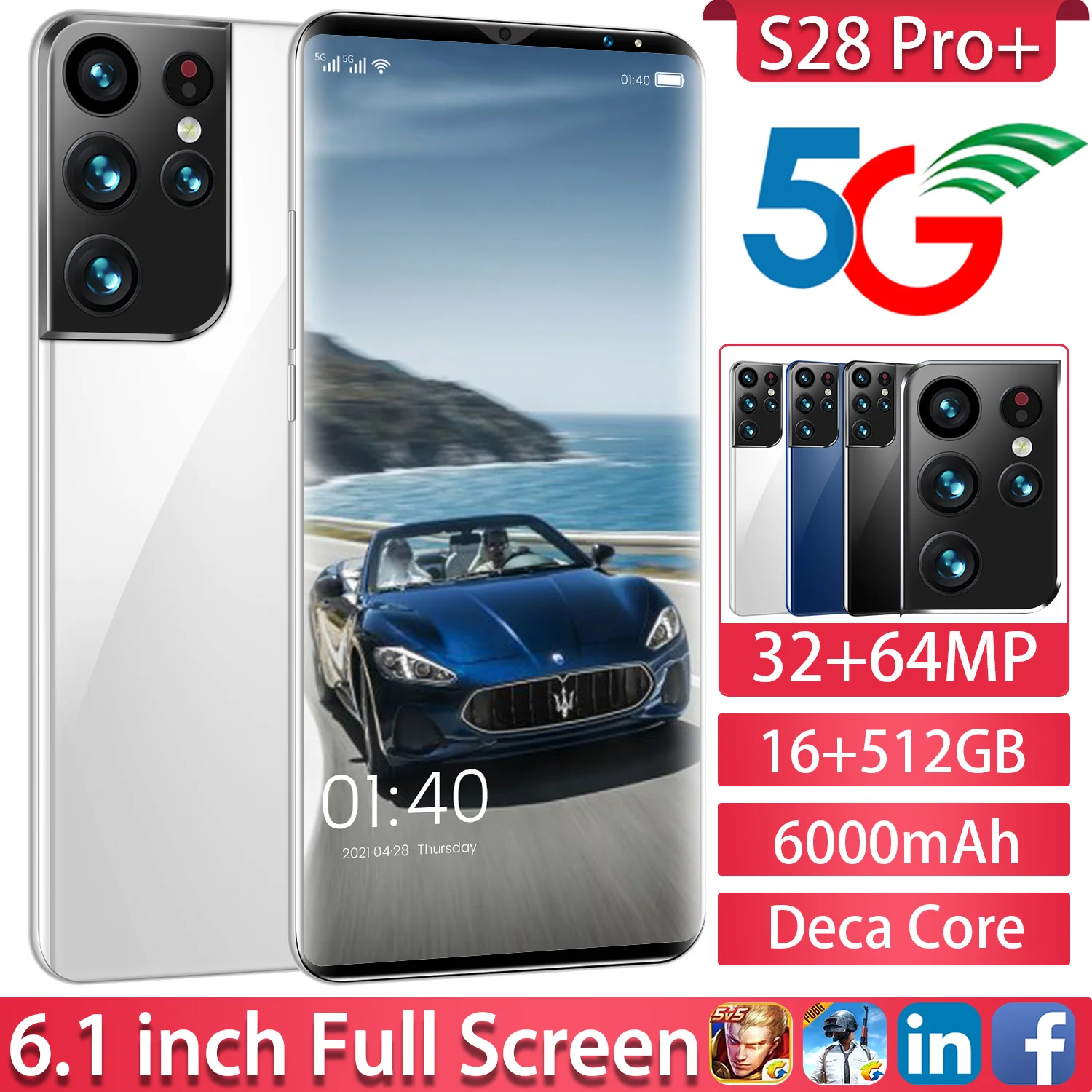 

Global hot-selling S28 Pro+ 6.1-inch full-screen camera game phone 6000mAh face recognition multi-language support smartphone
