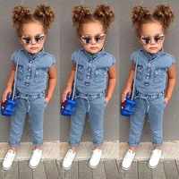 2022 summer kids baby long pants clothing fashion casual style top denim jeanshat accessories outfits for girls 1 to 6 years