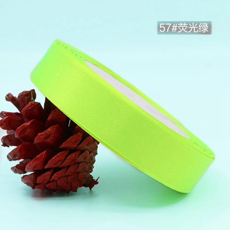 57 Fluorescent green 25 ярдов/рулон красная шелковая атласная лента бант свадебное украшение DIY тканевые ленты для рукоделия рождественские подарки упаковка карт принадлежности - Цвет: 57 Fluorescent green