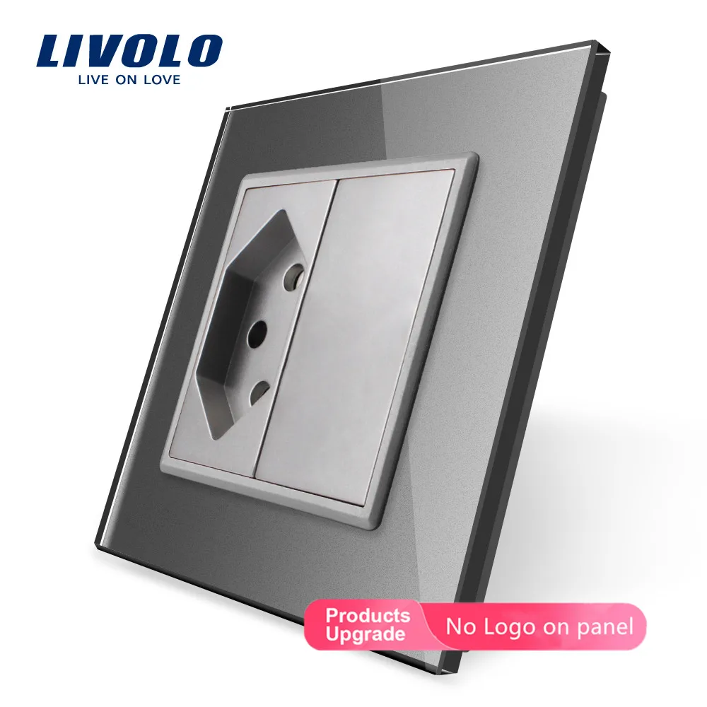 Livolo EU standard Switzerland розетка, 7 цветов кристальная стеклянная панель, AC 110~ 250 В настенная розетка, C7C1CH-11, без логотипа - Тип: Grey-No logo