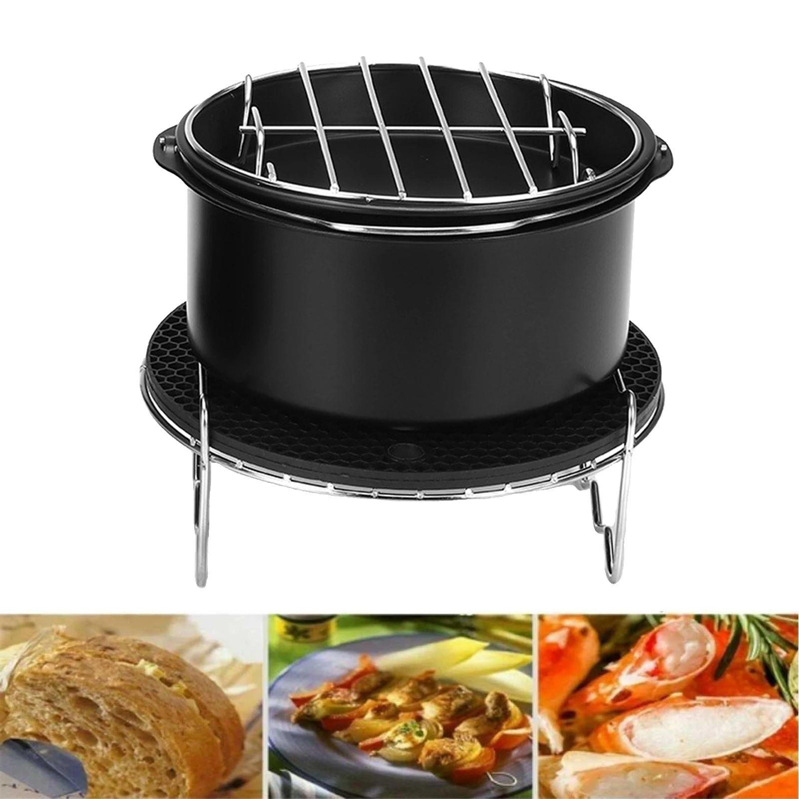 

6Inches Air Fryer Accessories Pizza Tray,Grill,Toast Rack,Steam Rack,Insulation Pad,3.2QT-5.8QT Home Kitchen Parts