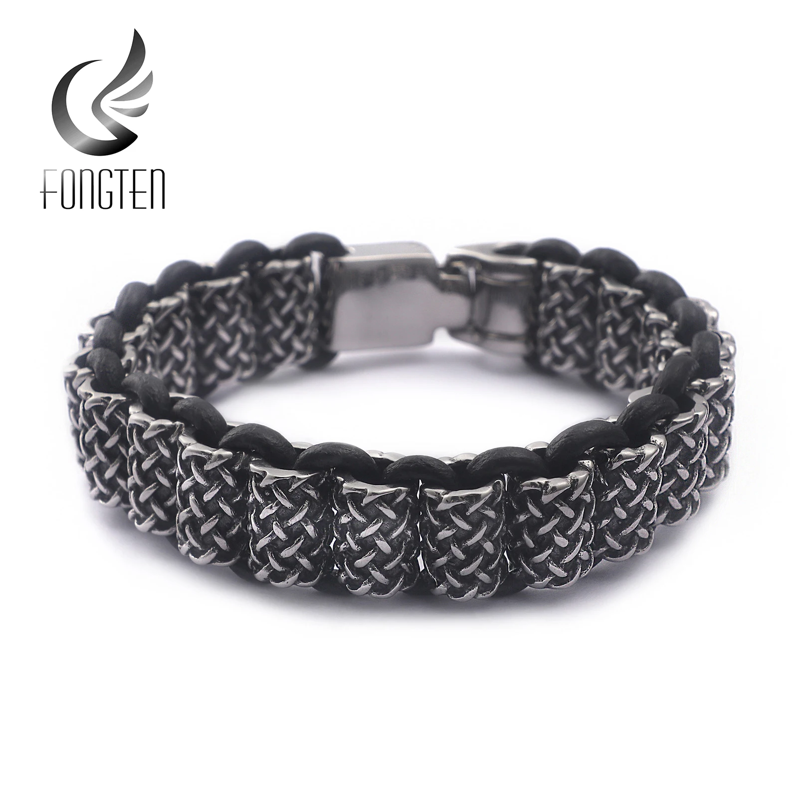 Мужской Браслет манжета Fongten черный браслет из нержавеющей стали с бусинами